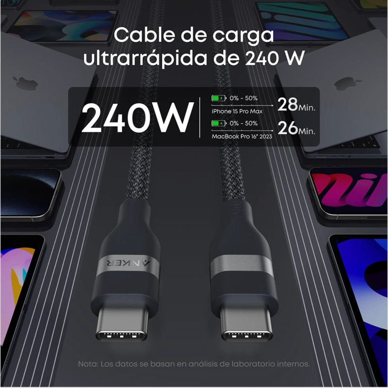 CABLE USB-C A USB-C ANKER CARGA RAPIDA 240W 1M NEGRO - 2