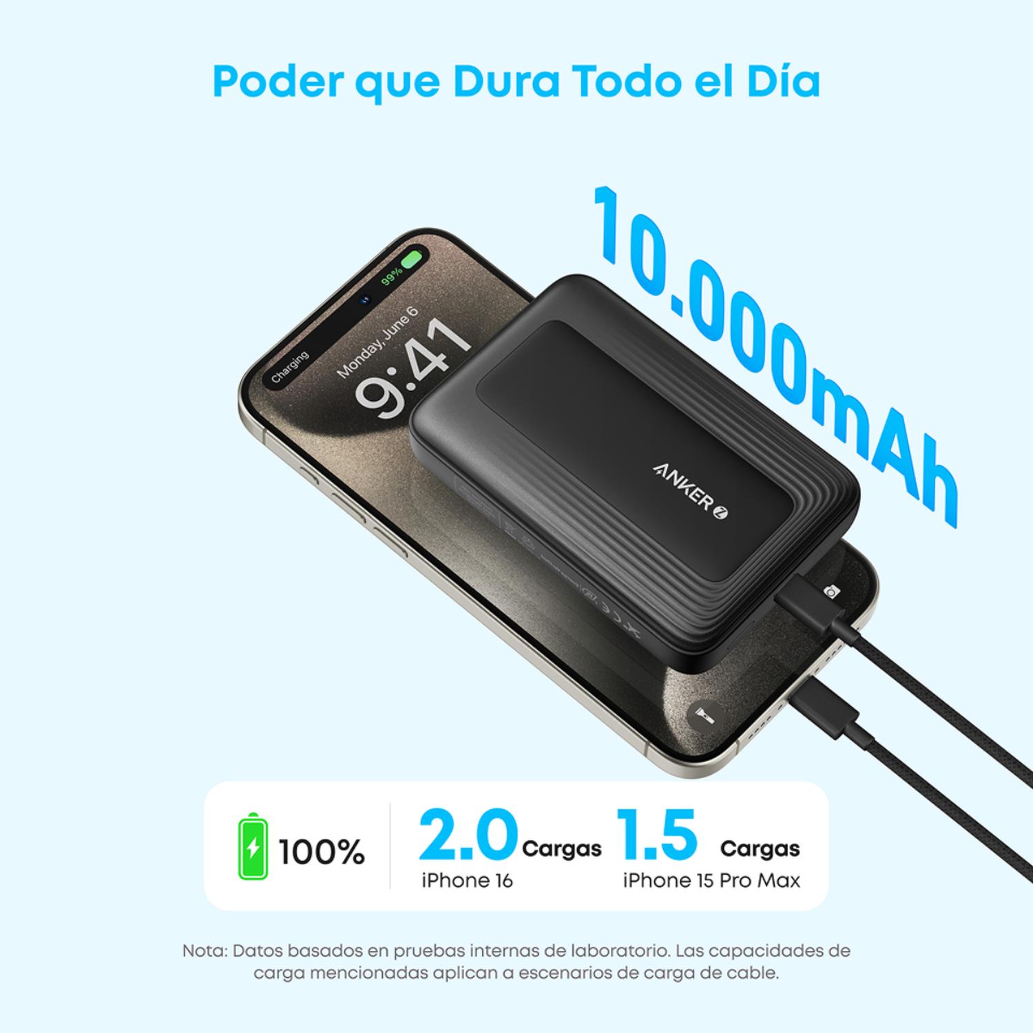 POWERBANK MAGNE TICA BATERIA EXTERNA MAGGO ANKER 10.000 MAH WIRELESS NEGRO - 3