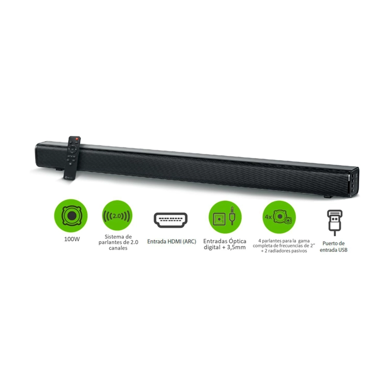 BARRA DE SONIDO 2.0 KLIP XTREME HARMONIUM BLUETOOTH 100W KSB-001 - 2