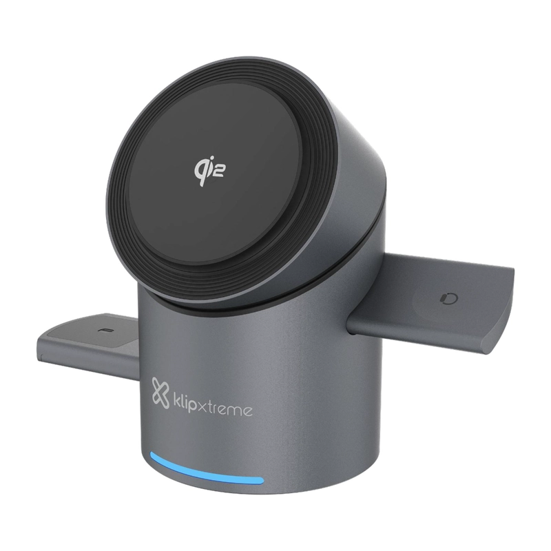 KLIP XTREME KX CHARGER WIRELESS 3 IN 1 SMARTPHONE-TWS EARBUDS CASE-APPLEWATCH AUTO-ROTATION