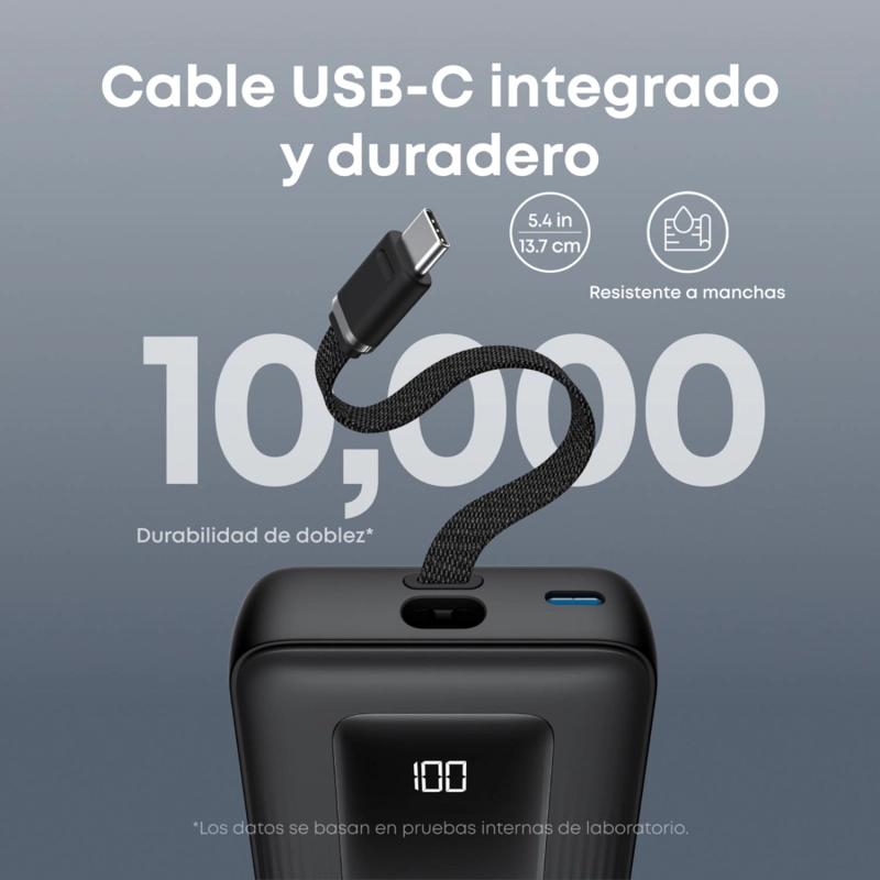 POWERBANK BATERIA EXTERNA ANKER 20.000 MAH CARGA RAPIDA 30W CABLE USB-C INTEGRADO NEGRO - 3