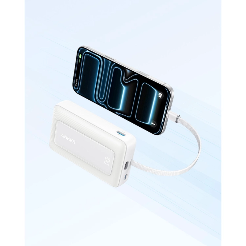 POWERBANK BATERIA EXTERNA ANKER 20.000 MAH CARGA RAPIDA 30W CABLE USB-C INTEGRADO BLANCO - 2