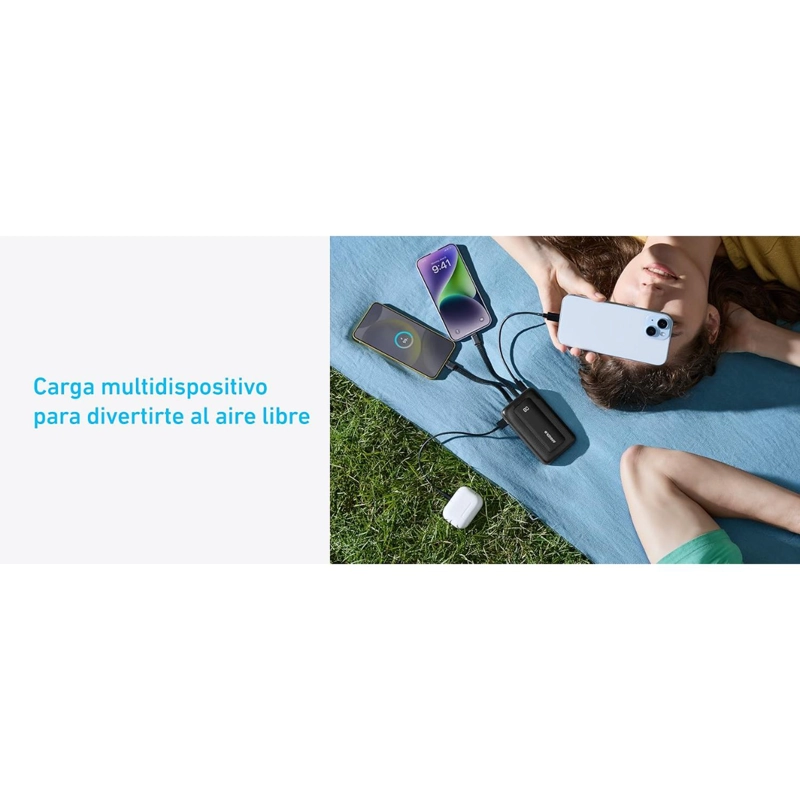 POWERBANK BATERIA EXTERNA ANKER 10.000 MAH CARGA RAPIDA 30W CABLE USB-C + LIGHNING INTEGRADO NEGRO - 5