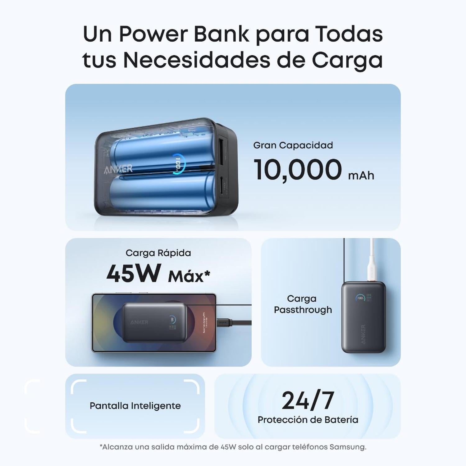 POWERBANK NANO BATERIA EXTERNA ANKER 10.000 MAH CARGA ULTRA RAPIDA 30W CABLE USB-C NEGRO - 3