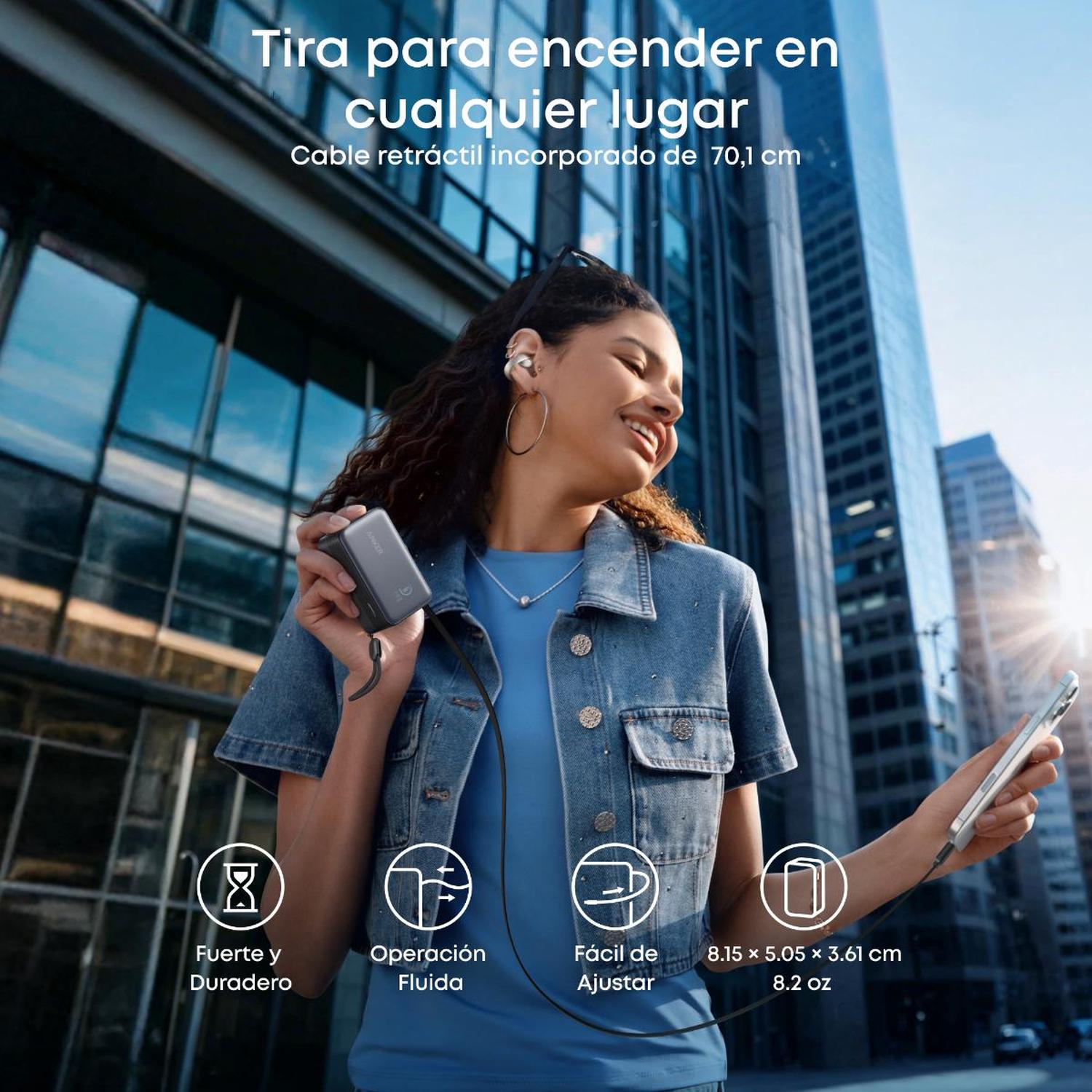 POWERBANK NANO BATERIA EXTERNA ANKER 10.000 MAH CARGA ULTRA RAPIDA 30W CABLE USB-C NEGRO - 6
