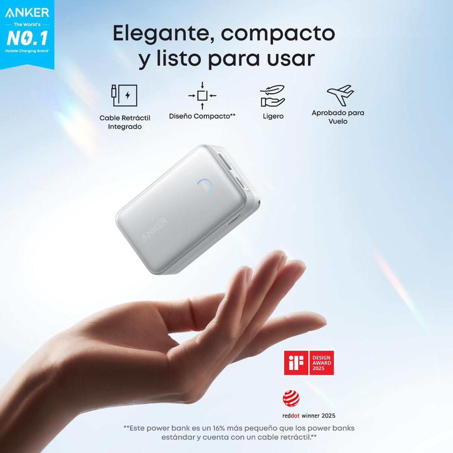 POWERBANK NANO BATERIA EXTERNA ANKER 10.000 MAH CARGA ULTRA RAPIDA 30W CABLE USB-C BLANCO - 3