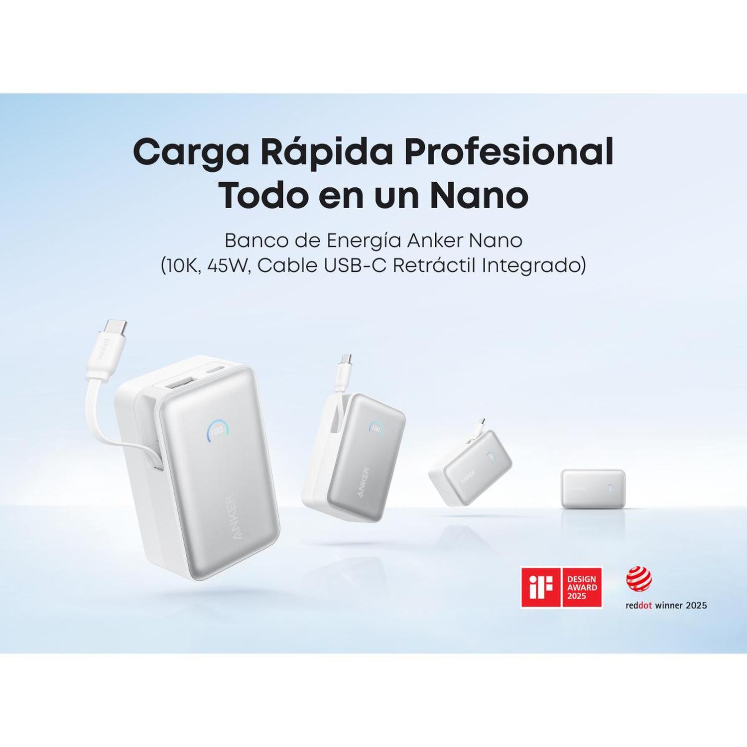 POWERBANK NANO BATERIA EXTERNA ANKER 10.000 MAH CARGA ULTRA RAPIDA 30W CABLE USB-C BLANCO - 8