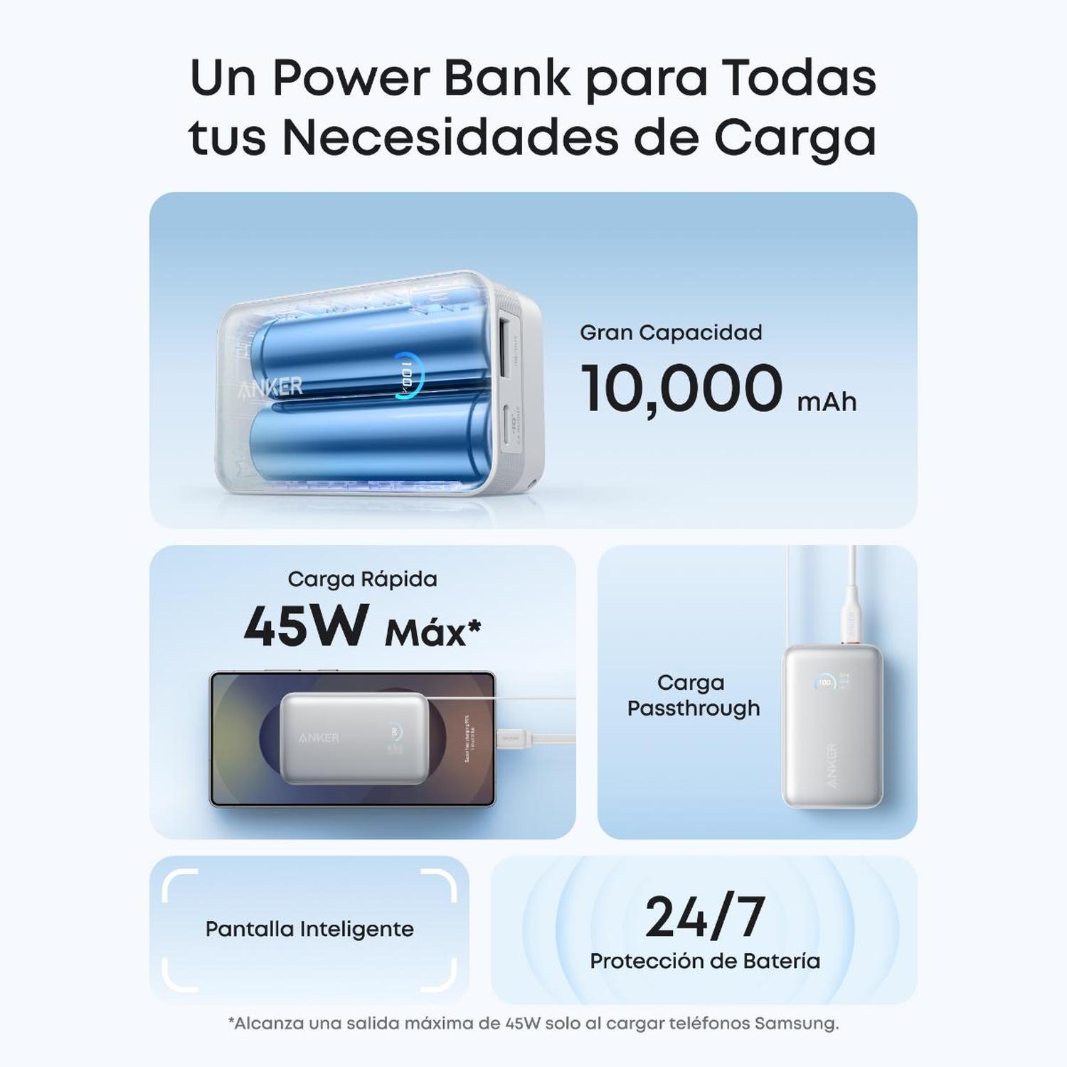 POWERBANK NANO BATERIA EXTERNA ANKER 10.000 MAH CARGA ULTRA RAPIDA 30W CABLE USB-C BLANCO - 9