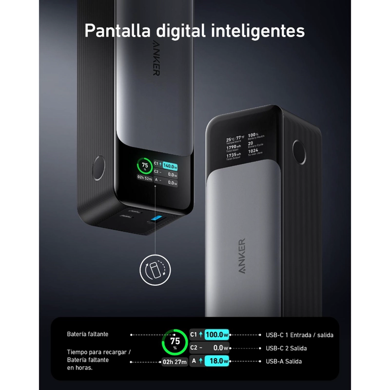 BATERIA EXTERNA LAPTOP ANKER 24.000 MAH CARGA ULTRA RAPIDA 140W NEGRO - 5