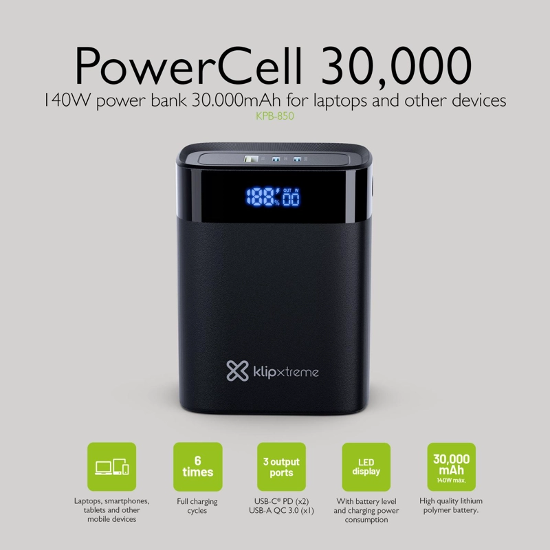 KLIP XTREME POWERBANK 30.000 MAH POWERCELL 140W - 7