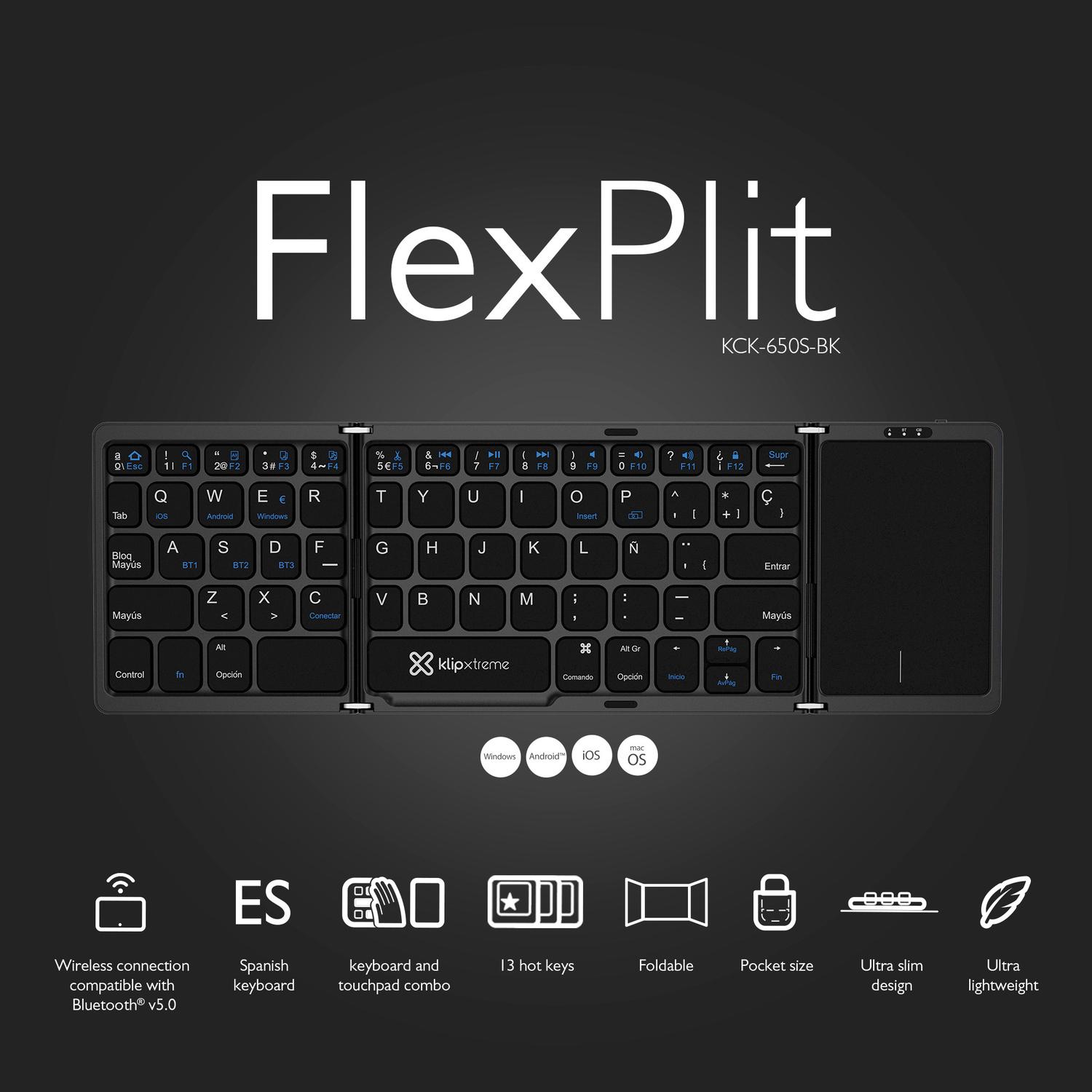 KLIPXTREME COMBO PLEGABLE KCK-650S-BK BLUETOOTH ESPAÑOL - TRACKPAD INTREGRADO - 7