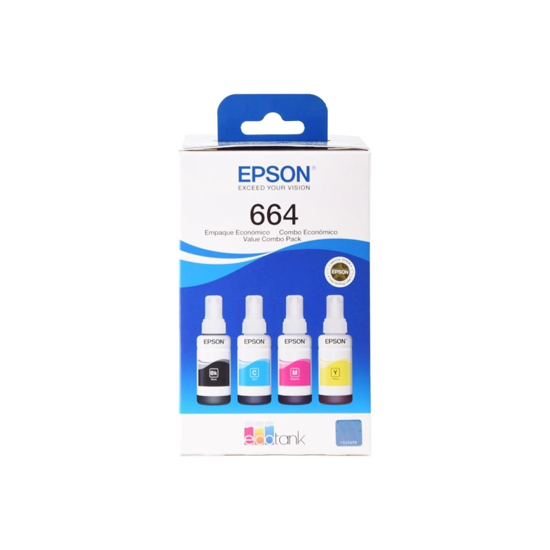 PACK 4 BOTELLAS TINTA EPSON T664 NEGRO/CYAN/MAGENTA/AMARILLA - 1