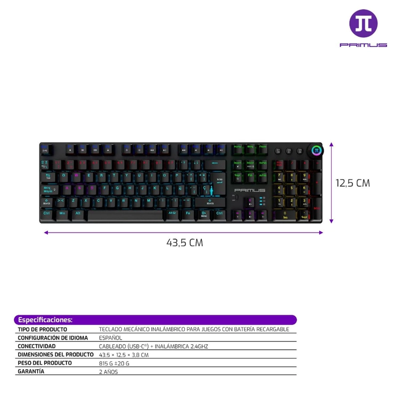 TECLADO GAMER MECANICO INALAMBRICO PRIMUS BALLISTA 92T PKS-094S - 2