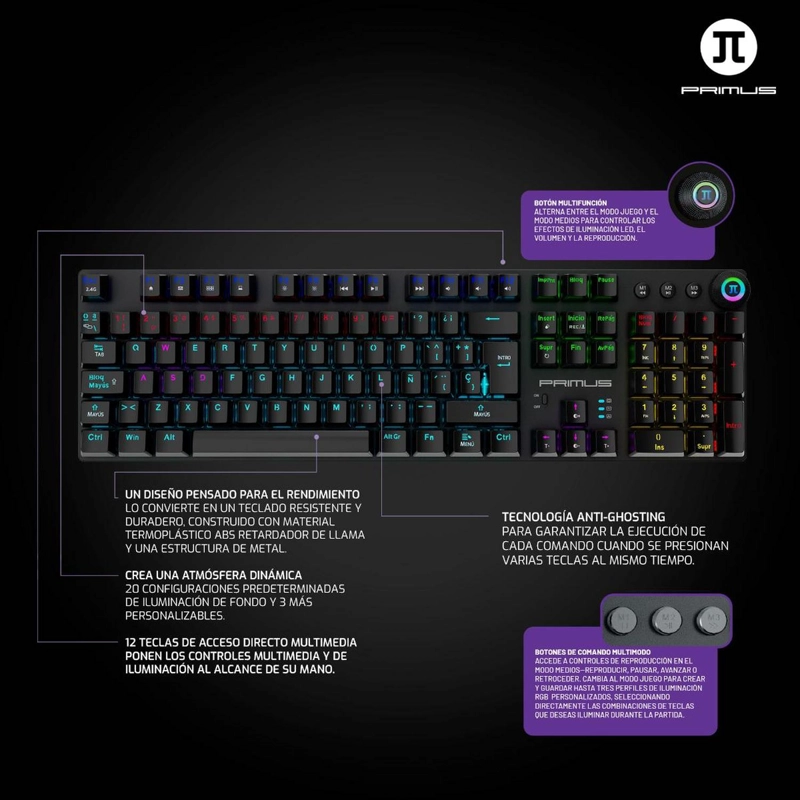 TECLADO GAMER MECANICO INALAMBRICO PRIMUS BALLISTA 92T PKS-094S - 8