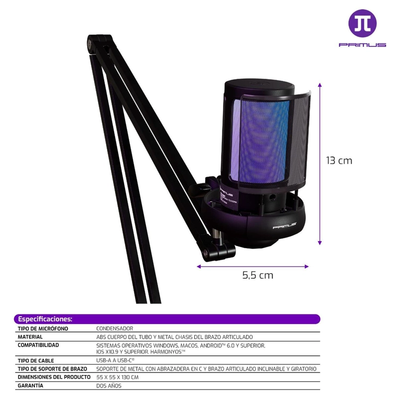 MICROFONO STREAMING PRIMUS KIT CON BRAZO PMI-150KT - 4