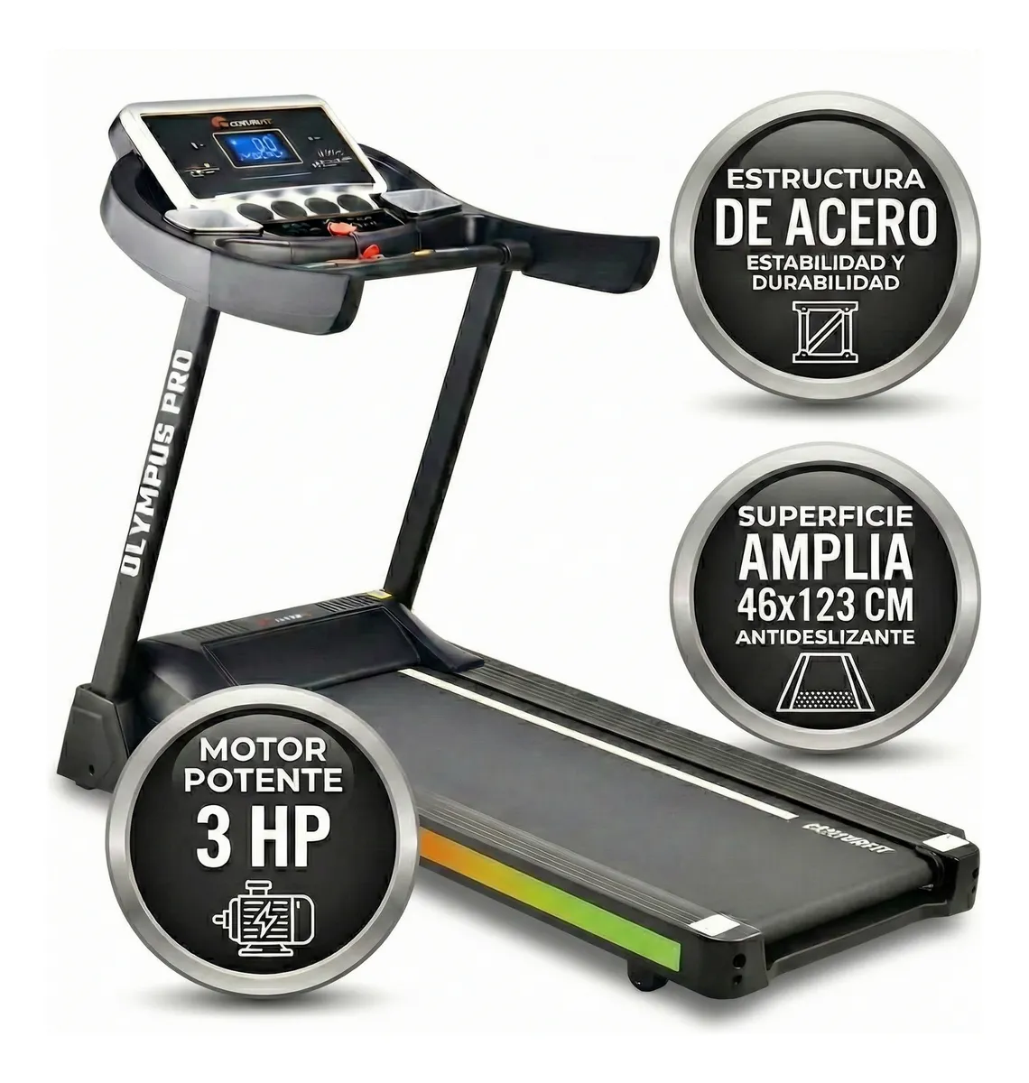 Trotadora Centurfit 16 km/h 3HP | Banda 46x123 cm | 15 niveles inclinación | Plegable - 3