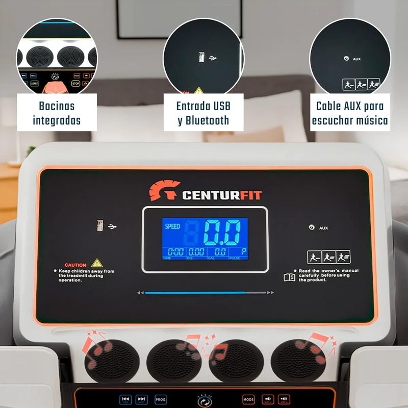 Trotadora Centurfit 16 km/h 3HP | Banda 46x123 cm | 15 niveles inclinación | Plegable - 8