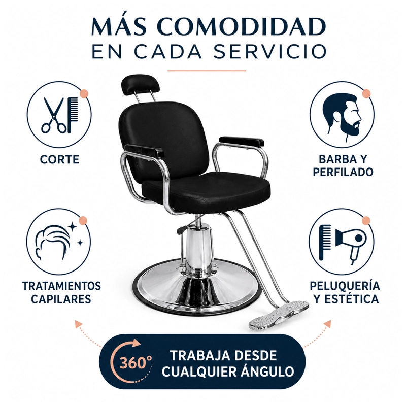 SILLON RECLINABLE NANOFORT 1 CUERPO ACERO NEGRO BARBERIA SALON ESTETICA - 4
