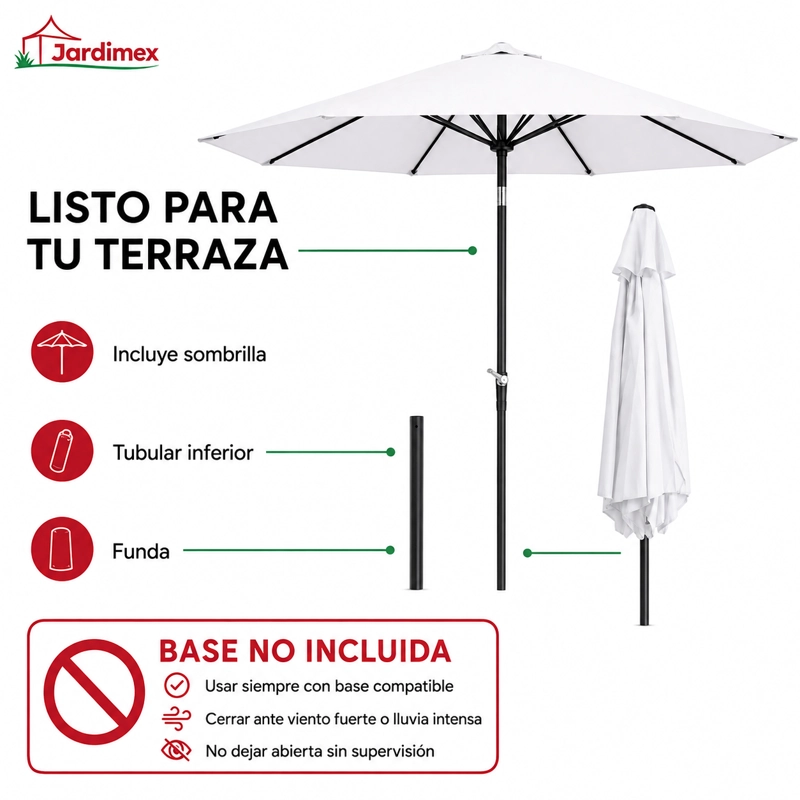 QUITASOL JARDIMEX 270CM PLEGABLE AJUSTABLE BLANCO - 5