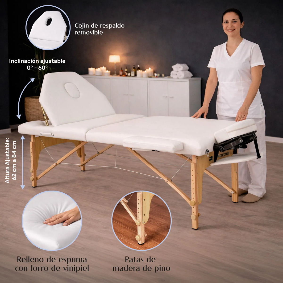 CAMILLA MASAJE NANOFORT 3 CUERPOS BLANCO MADERA - 3