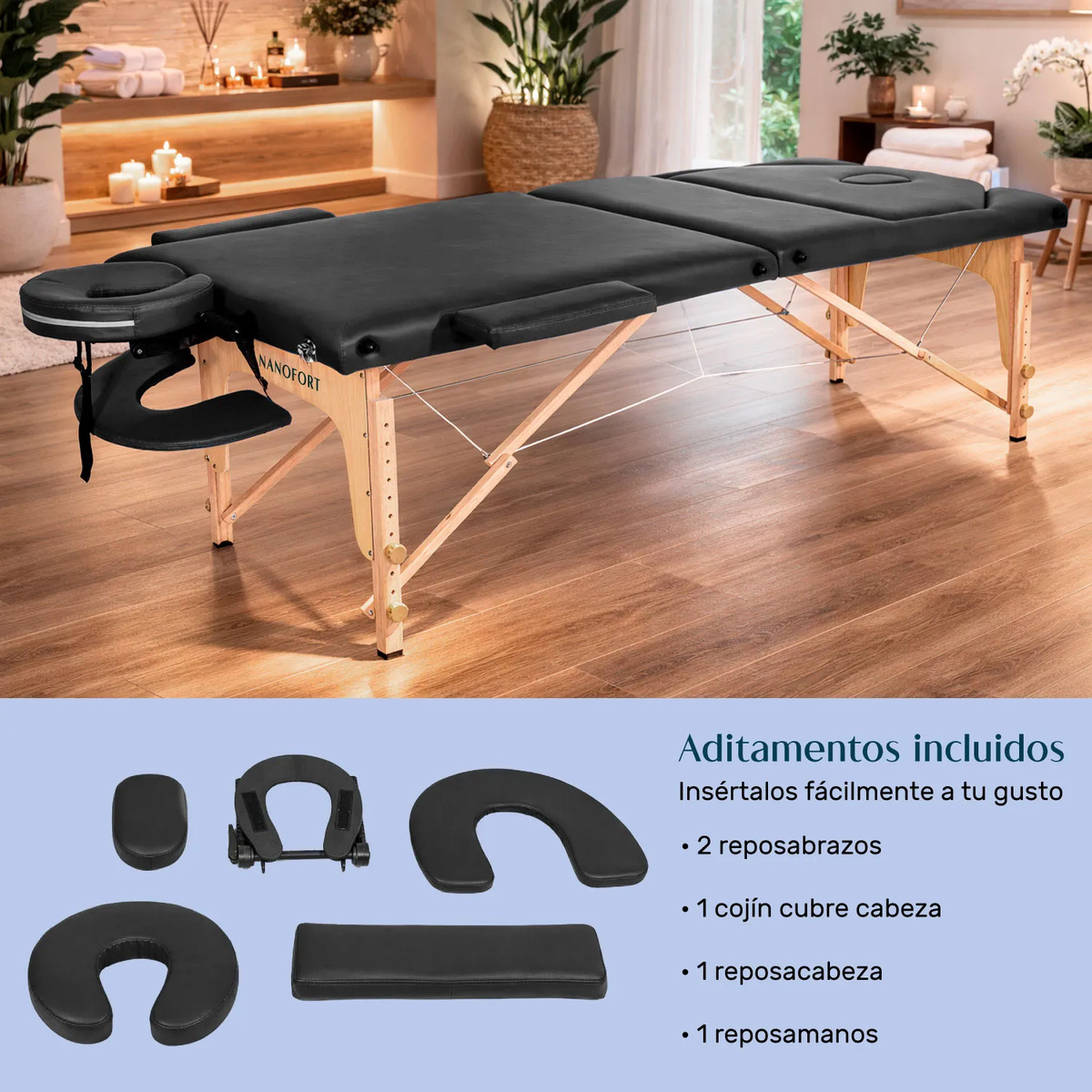 CAMILLA MASAJE NANOFORT 3 CUERPOS NEGRO MADERA - 2