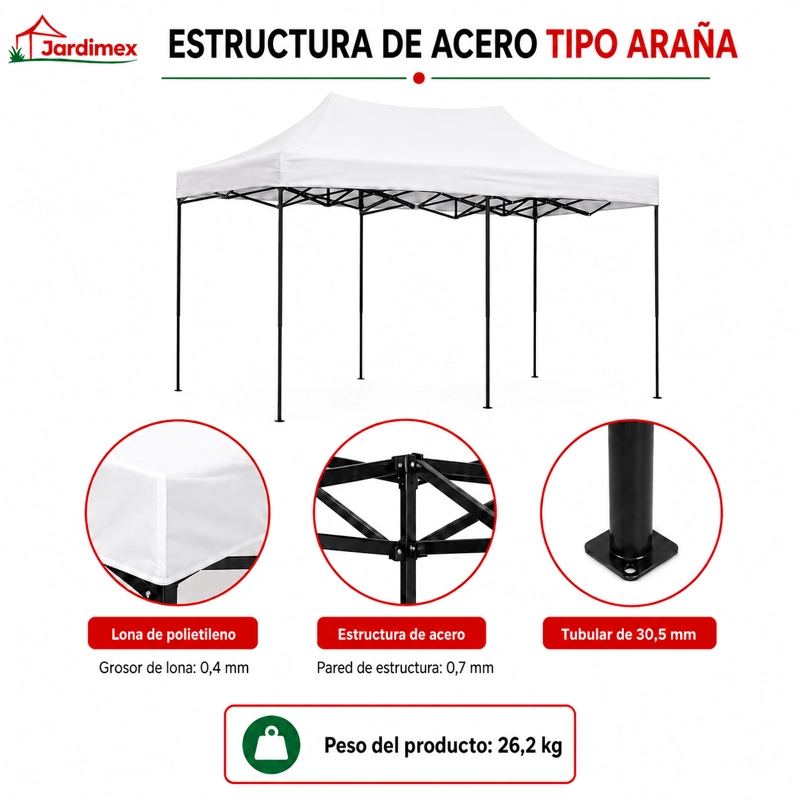 TOLDO JARDIMEX PLEGABLE 3X6 IMPERMEABLE ARAÑA BLANCO - 2