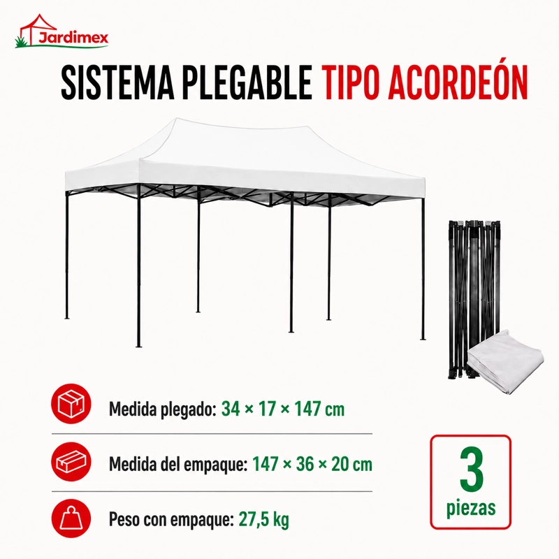 TOLDO JARDIMEX PLEGABLE 3X6 IMPERMEABLE ARAÑA BLANCO - 3