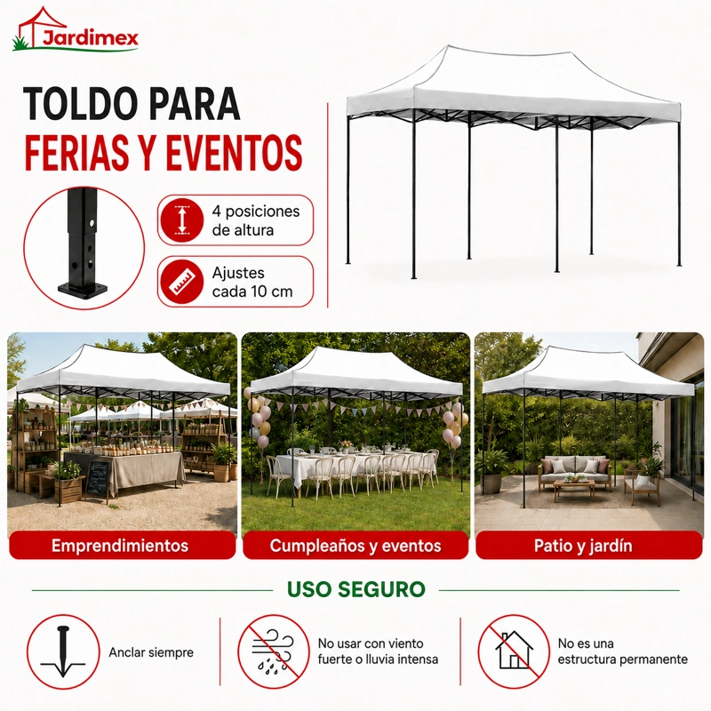 TOLDO JARDIMEX PLEGABLE 3X6 IMPERMEABLE ARAÑA BLANCO - 4