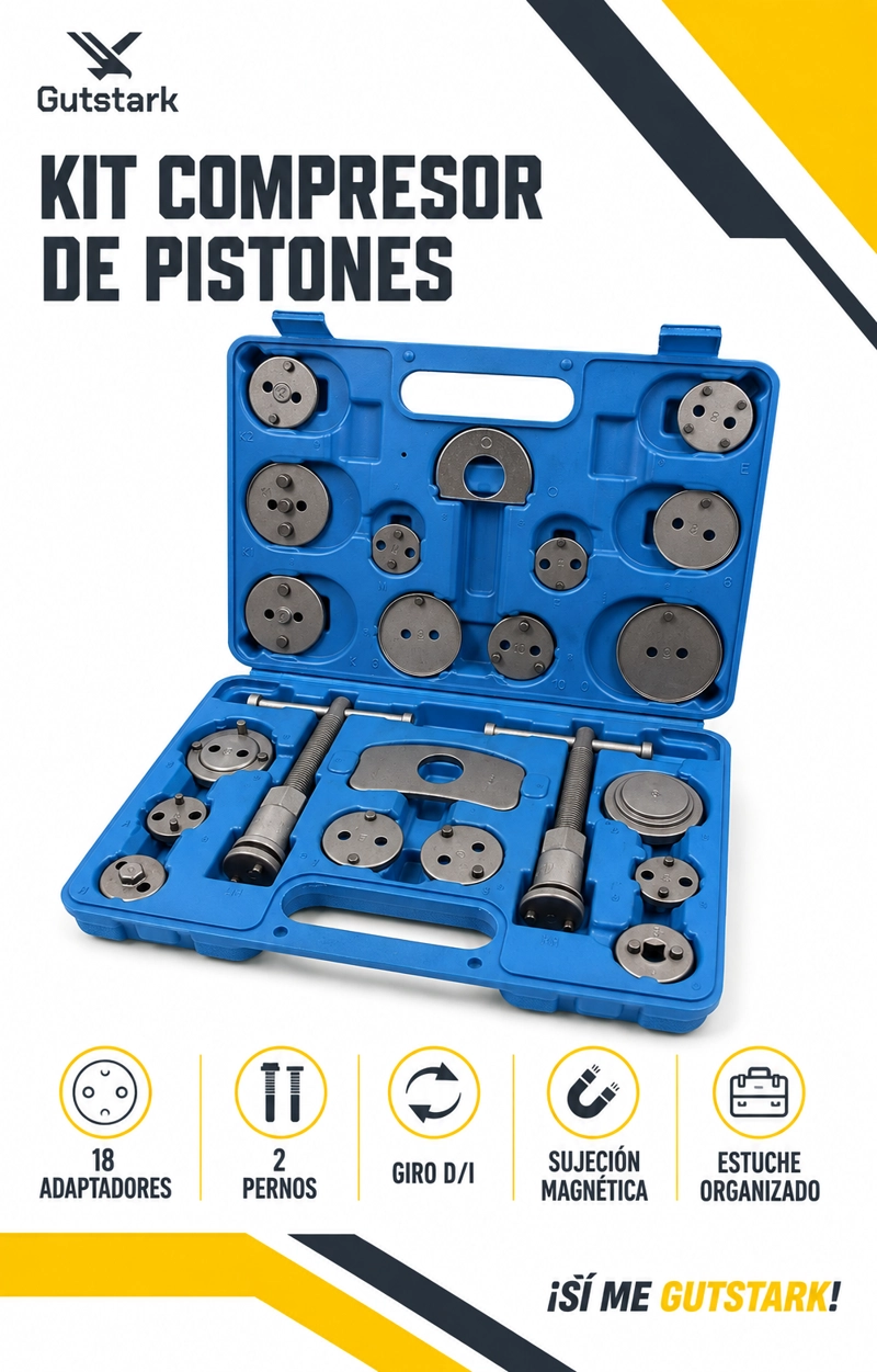 SET HERRAMIENTAS GUTSTARK REPARACION MKZ-REBOBPISTAZU 22 PIEZAS FRENOS COMPRESOR PISTONES CALIPER - 2