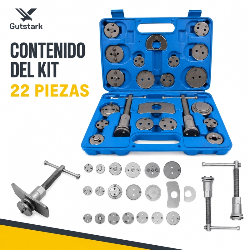 SET HERRAMIENTAS GUTSTARK REPARACION MKZ-REBOBPISTAZU 22 PIEZAS FRENOS COMPRESOR PISTONES CALIPER - 3