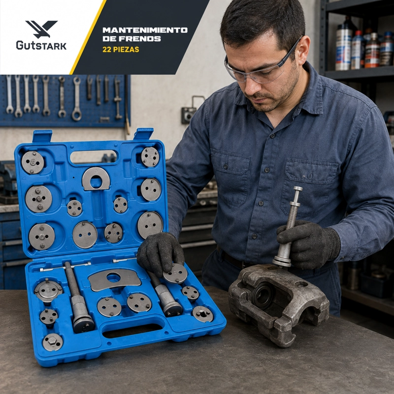 SET HERRAMIENTAS GUTSTARK REPARACION MKZ-REBOBPISTAZU 22 PIEZAS FRENOS COMPRESOR PISTONES CALIPER - 5