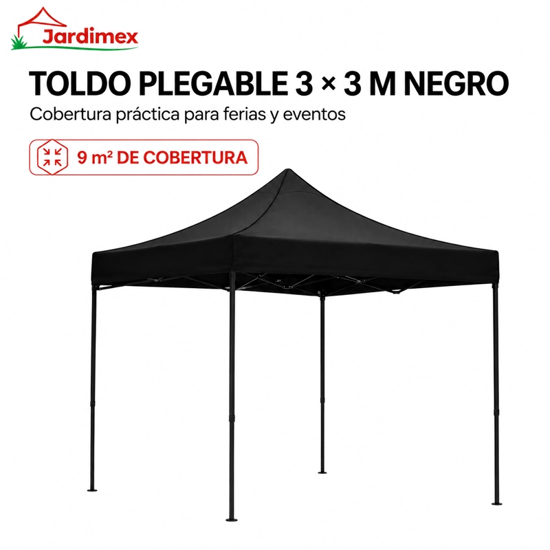 TOLDO PLEGABLE 3X3 IMPERMEABLE RETRACTIL NEGRO - 1