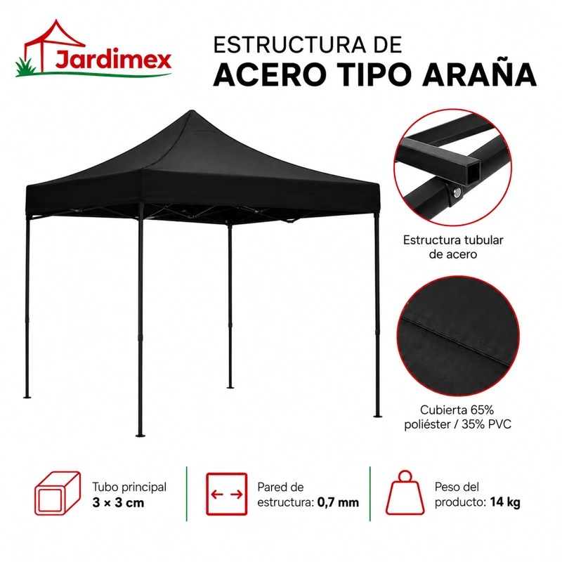 TOLDO PLEGABLE 3X3 IMPERMEABLE RETRACTIL NEGRO - 3