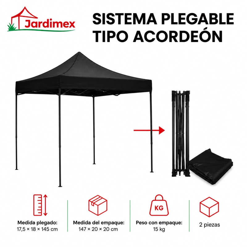 TOLDO PLEGABLE 3X3 IMPERMEABLE RETRACTIL NEGRO - 4