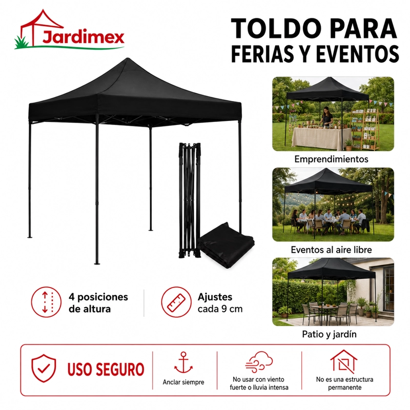 TOLDO PLEGABLE 3X3 IMPERMEABLE RETRACTIL NEGRO - 5