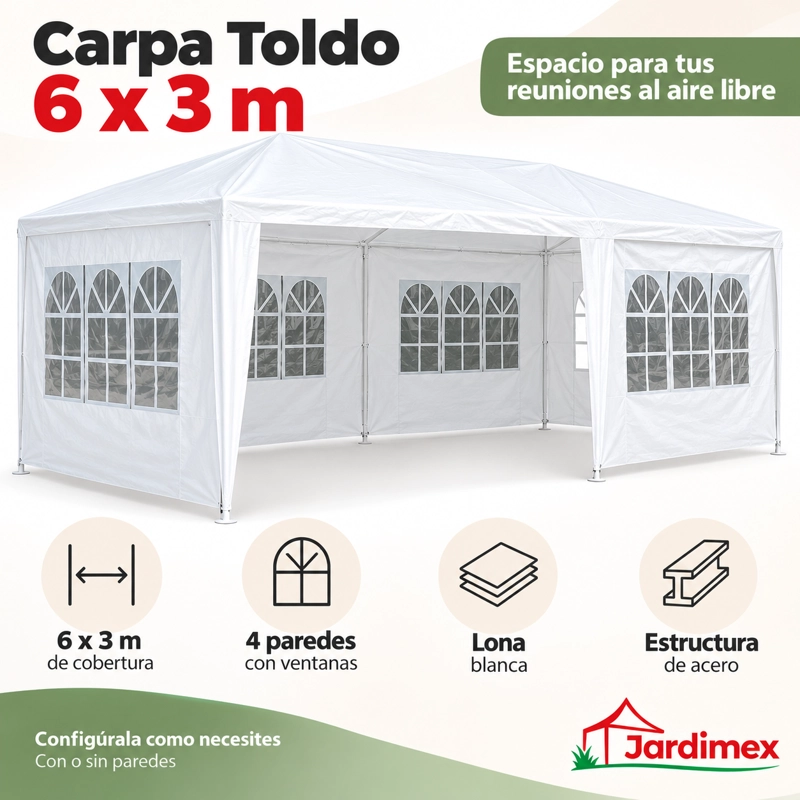 TOLDO PLEGABLE JARDIMEX 3X6 PARA EVENTOS BLANCO CON PAREDES - 1