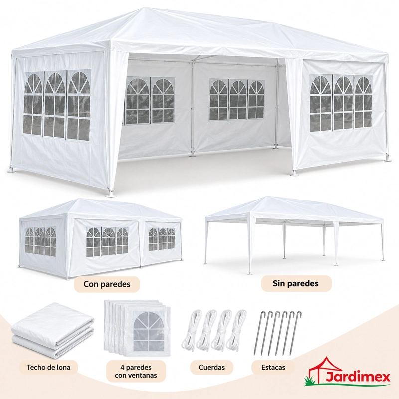 TOLDO PLEGABLE JARDIMEX 3X6 PARA EVENTOS BLANCO CON PAREDES - 5