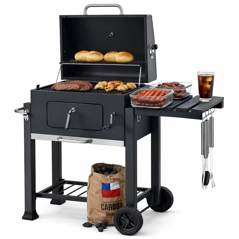 Parrilla A Carbón BBQ Con Tapa Termómetro Ruedas Para Quincho Jardimex - 2