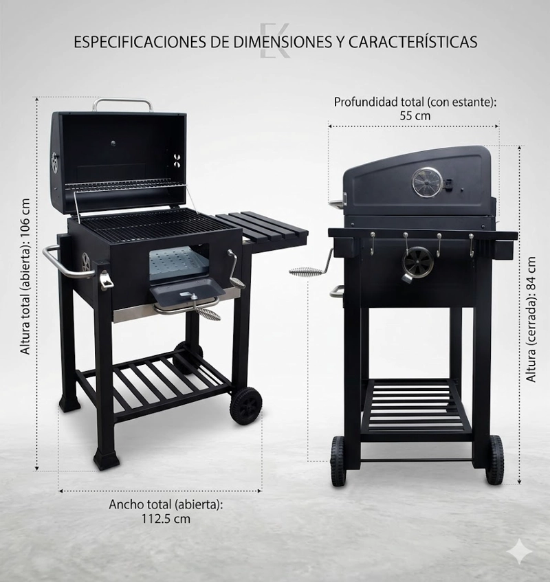Parrilla A Carbón BBQ Con Tapa Termómetro Ruedas Para Quincho Jardimex - 3