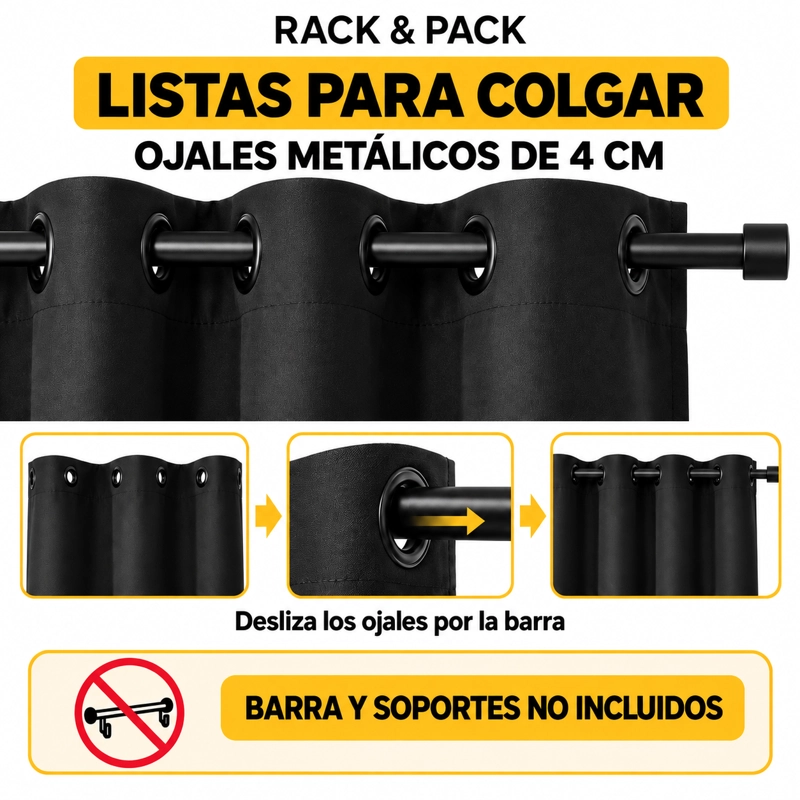 CORTINAS BLACKOUT RACK & PACK 2 PAÑOS 137X215 100% PRIVACIDAD TE RMICA - 1