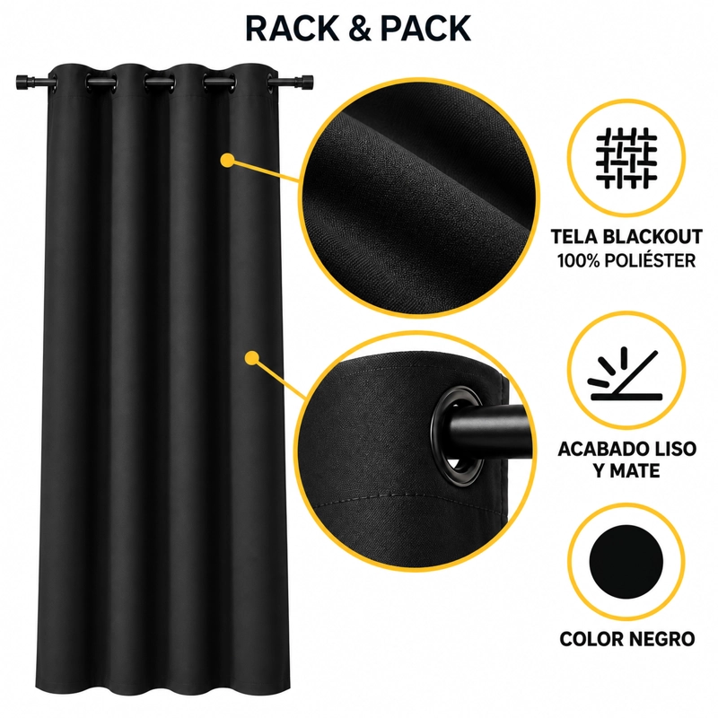 CORTINAS BLACKOUT RACK & PACK 2 PAÑOS 137X215 100% PRIVACIDAD TE RMICA - 2