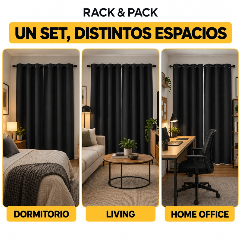 CORTINAS BLACKOUT RACK & PACK 2 PAÑOS 137X215 100% PRIVACIDAD TE RMICA - 4