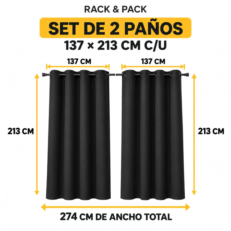 CORTINAS BLACKOUT RACK & PACK 2 PAÑOS 137X215 100% PRIVACIDAD TE RMICA - 5