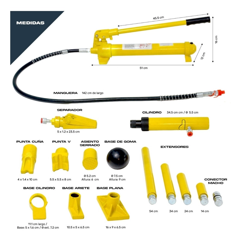 Porto Power Hidraulico 10 Toneladas Maxima Extencion 144Cm Prensa Gato Hidraulico Estuche Movil - 4