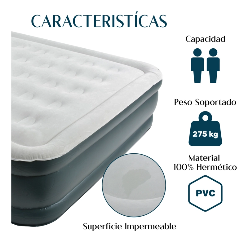 COLCHON RACK & PACK INFLABLE ELECTRICO QUEEN CON BOMBA AIRE AUTOMATICA - 2