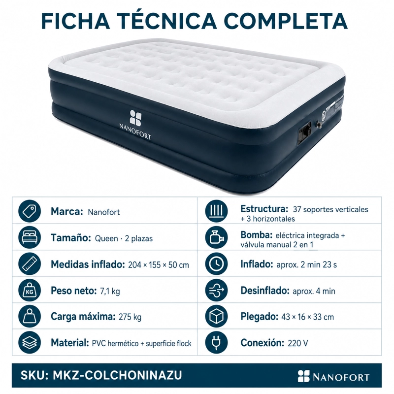 COLCHON RACK & PACK INFLABLE ELECTRICO QUEEN CON BOMBA AIRE AUTOMATICA - 8