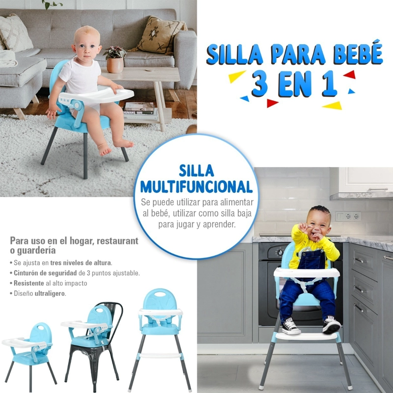 SILLA DE COMER LITTLE MONKEY 3 EN 1 PLEGABLE PARA BEBE  HASTA 25KG BPA FREE - 3
