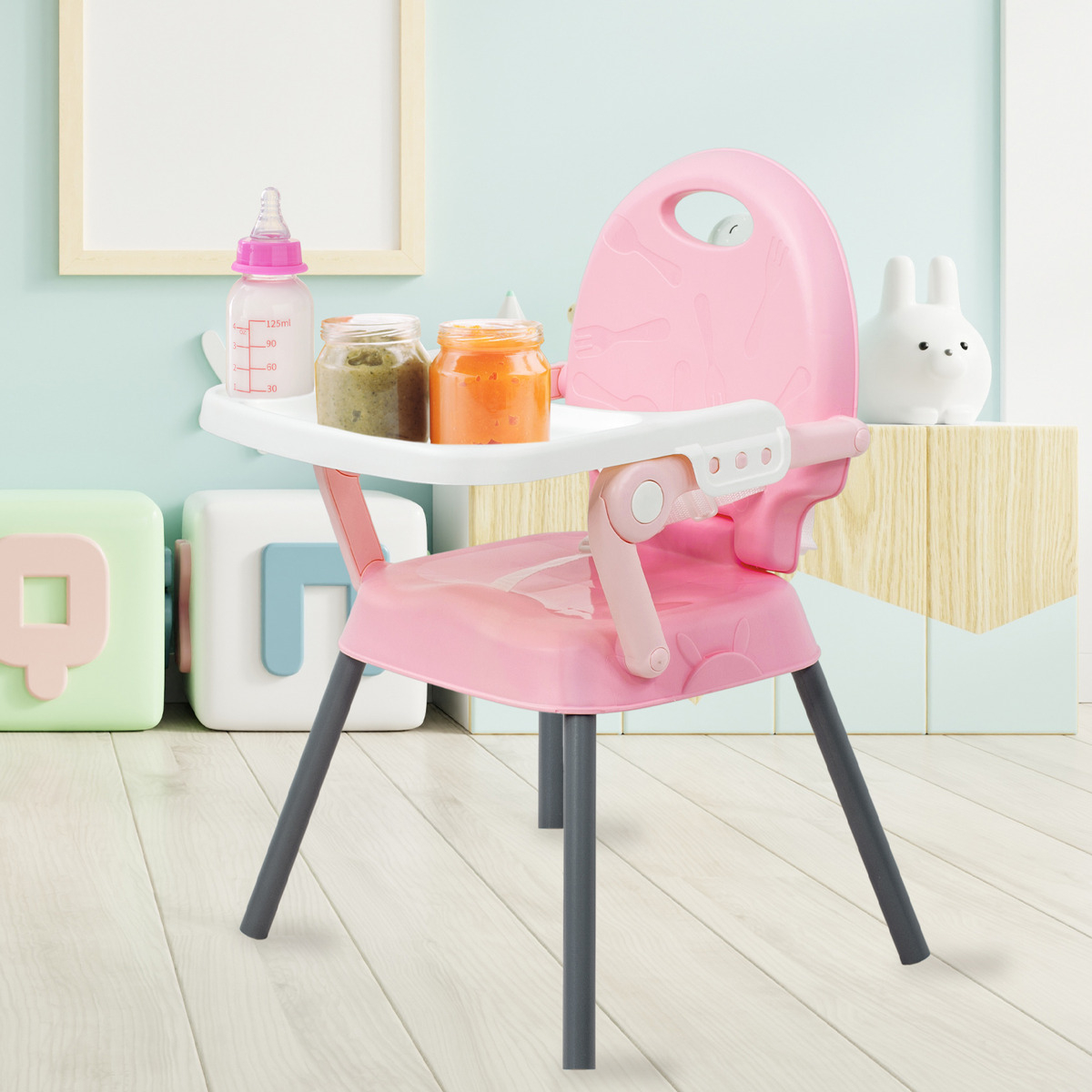 SILLA DE COMER LITTLE MONKEY 3 EN 1 PLEGABLE PARA BEBE  HASTA 25KG BPA FREE - 6
