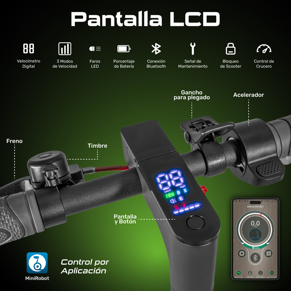SCOOTER ELE CTRICO CENTURFIT PLEGABLE 32KM LED 120KG PATIN - 3