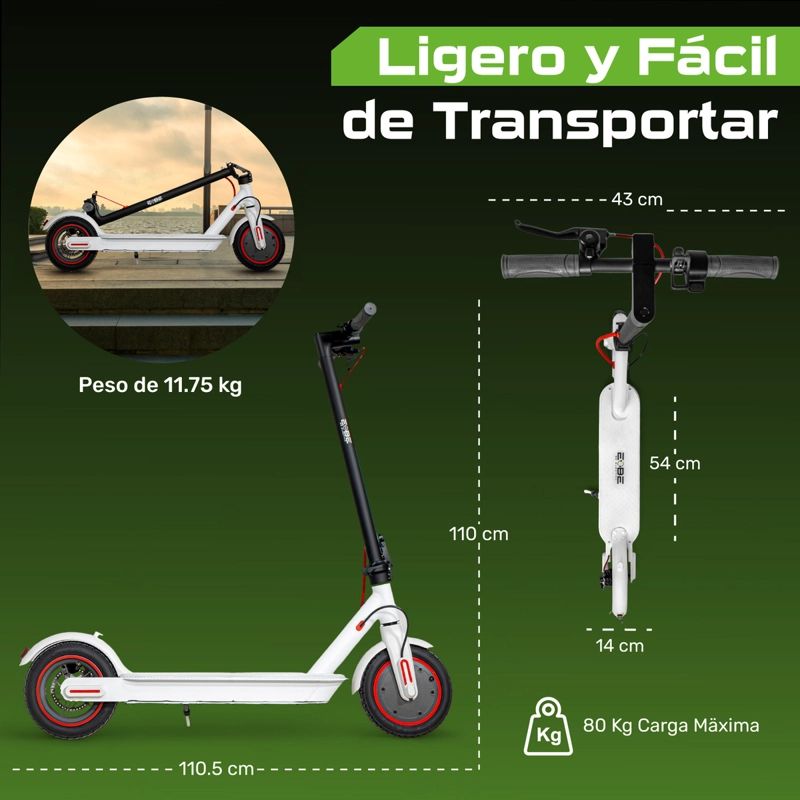 SCOOTER ELE CTRICO CENTURFIT PLEGABLE 32KM LED 120KG PATIN - 9